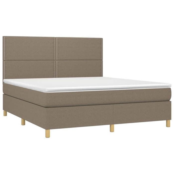 Exclusive House - Slatted Bed Base and Mattress and LED Taupe 180x200cm Fabric