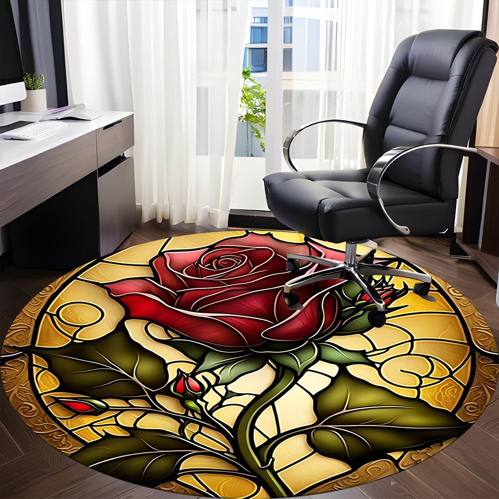 1 Stück Rose Buntglas Büro Runder Teppich, Unter Bürostühlen Schlafzimmer Wohnzimmer Heimdekoration, Raumdeko