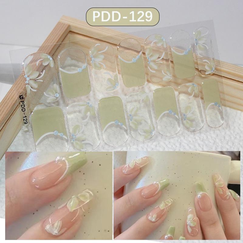 60 Styles DIY Semi Cured Gel Nail Stickers Long-Lasting Solid Color Fresh Flowers In Spring Nail Strips Patch Slider Full Cover Decal
