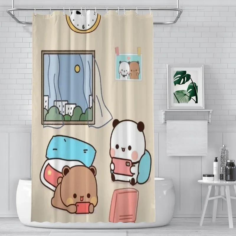 PO01 Rideau de douche Salle de bain Mignon Ours Panda Bubu Dudu décor Articles ménagers modernes Rideau de salle de bain Cadeau de remise de diplôme Festival