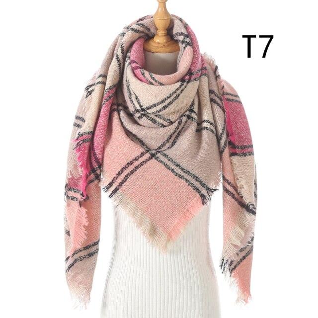 2020 Nová zimní pletená šála Kašmír Pašmína Ženy Teplé Šátky na krk Šály Kostkované Zábaly Trojúhelníkové štoly Lady Bandana