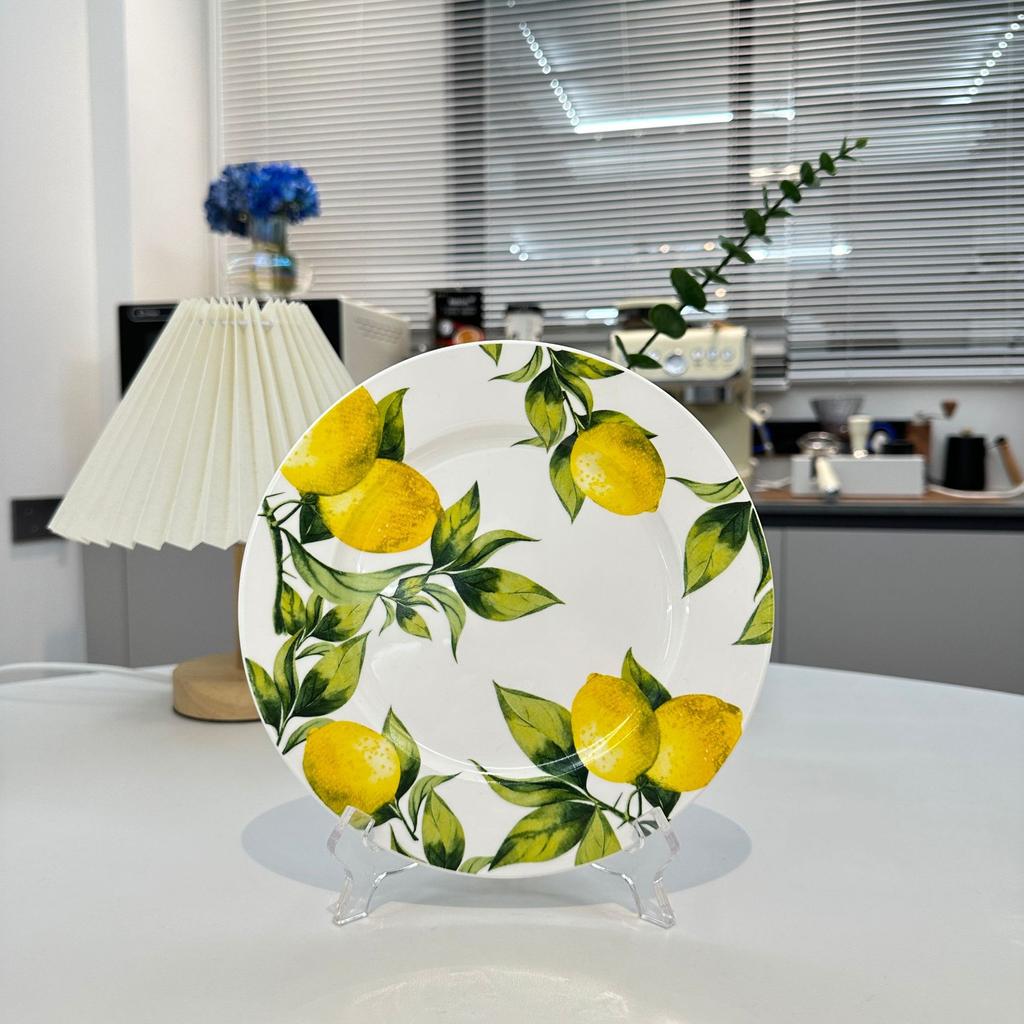 Porcelánový tanier so vzorom citrónov Keramická miska Ručne maľovaný okrúhly jedálenský tanier Ovocná miska Kuchynské taniere Japonské jedlá