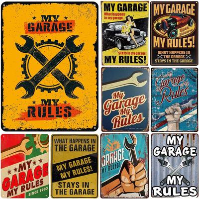 My Garage My Rules Metal Signs Vintage Posters Plate Wall Decor for Garage Repair Shop Bars Cafe Clubs Pubs Retro Decoration