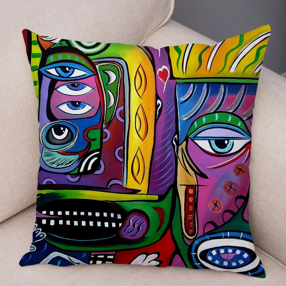 Abstrakte Malerei Kissenbezug Dekoration Nordischer Stil Bunt Cartoon Mädchen Kissenbezug Sofa Zuhause