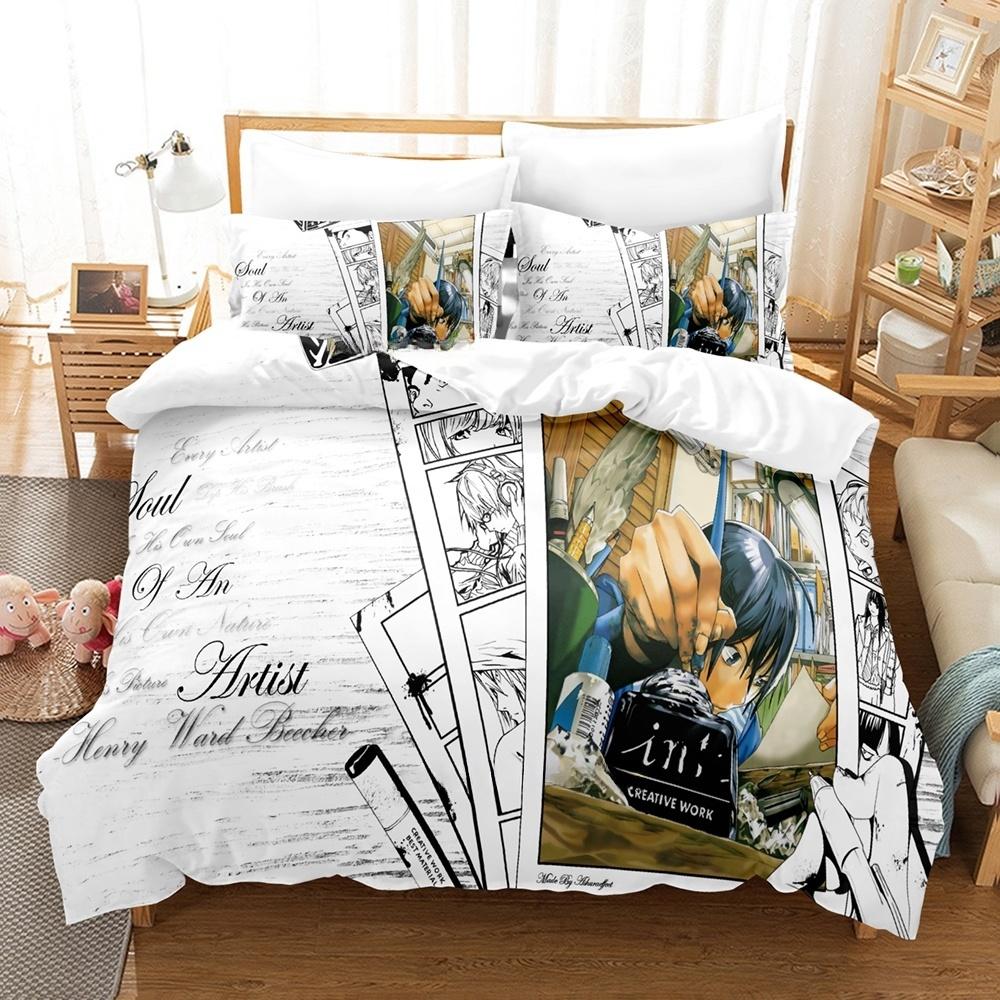 3D Printing Anime With Bed Linen Collection Bakuman Bedding Collection Single Twin Full Queen King Size Bed Collection Adult Kid Bedroom Duvet Cove