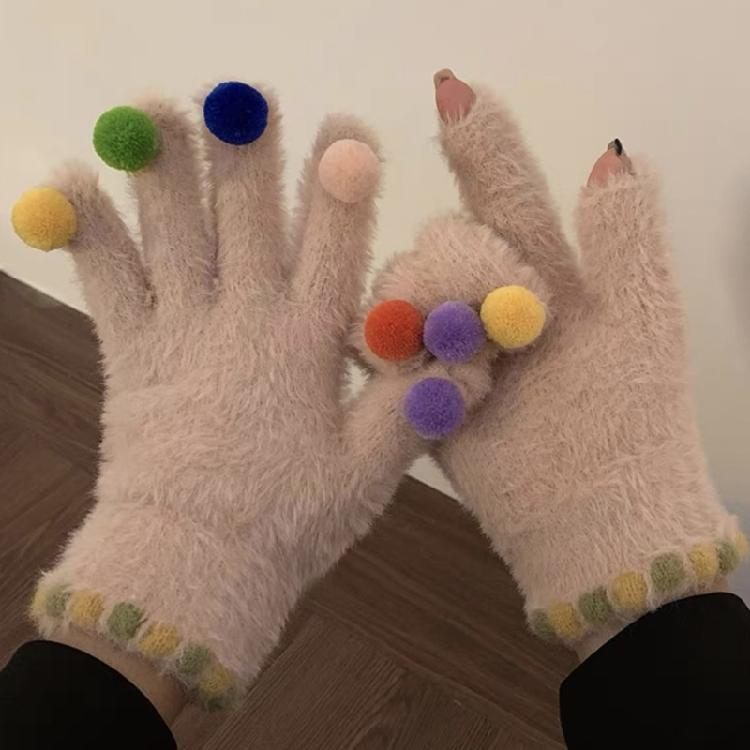 Winter Touchscreens Gloves Warm Knit Fuzzy Gloves with Elastic Cuff for Outdoor