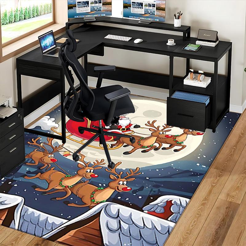 Weihnachts-Weihnachtsmann-Rentier-Stuhlmatte - Anime-Cartoon-Design, rutschfester Teppich für Büro, Heimdekoration, Wohnzimmer, Schlafzimmer, Spielzimmer & Wohnheim.R