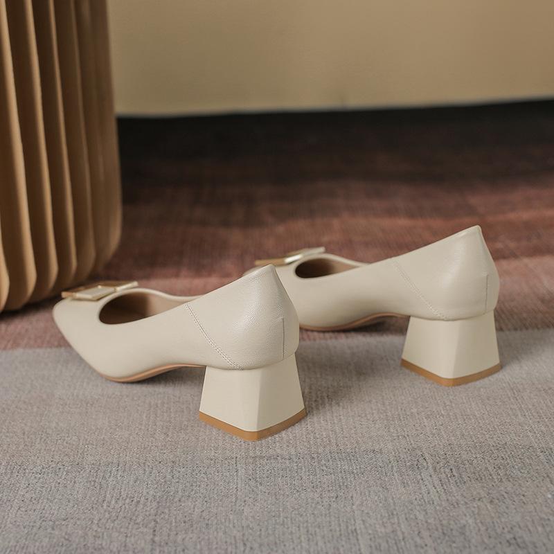 Professional Work Shoes Light Mouth Medium Heel Thick Heel High Heels Spring and Autumn Gentle Single Shoes