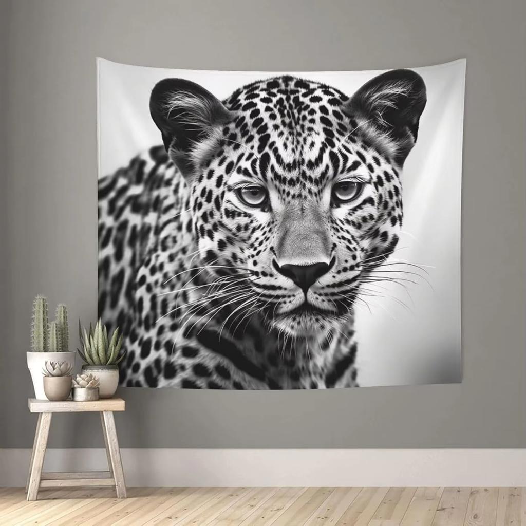 Wild Chic Living Room Tapestry Black White Leopard Print for Bold Statement Feature Wall Decor