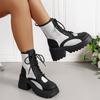 2025 Fall New Arrival Leopard Print Chunky Heel Ankle Boots for Women Lace-Up Thick Sole British Style Plus Size Fashion Boots