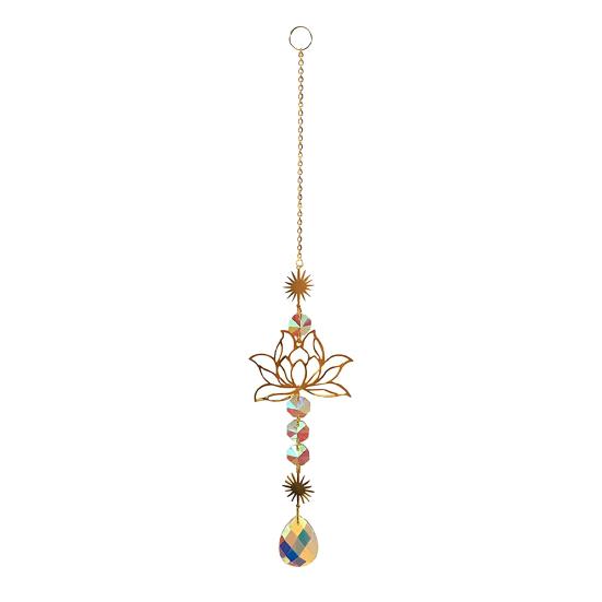Lotus Sun Catcher Prism Hanging Decoration Rainbow Maker Window Suncatcher with Water Drop Pendant for Balcony Bedroom