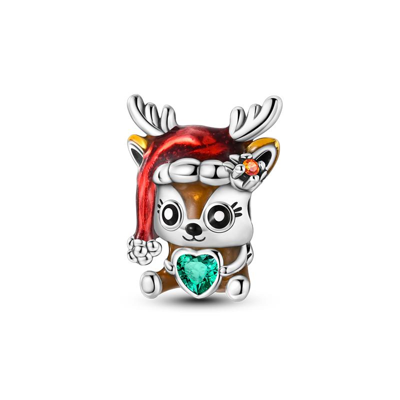 Christmas Charm Bead Charms Bead copper CZ Zircon Pendants Safety Chain Compatible With Bangle Authentic Bracelets Do It Yourself Jewellery Gift