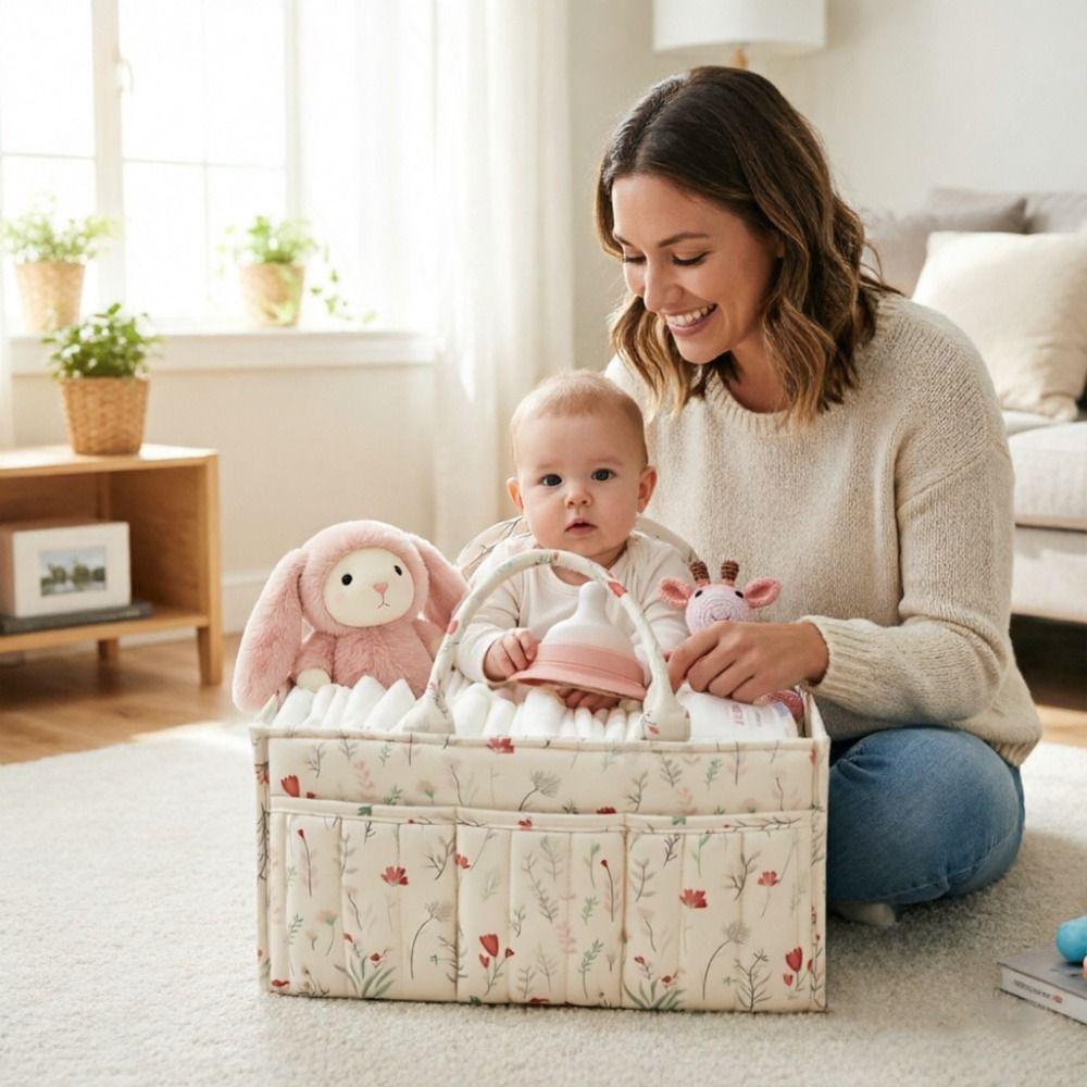 Grote Opbergmand voor Babykamer Bloemen Luier Tas Cadeau voor Babyborrel