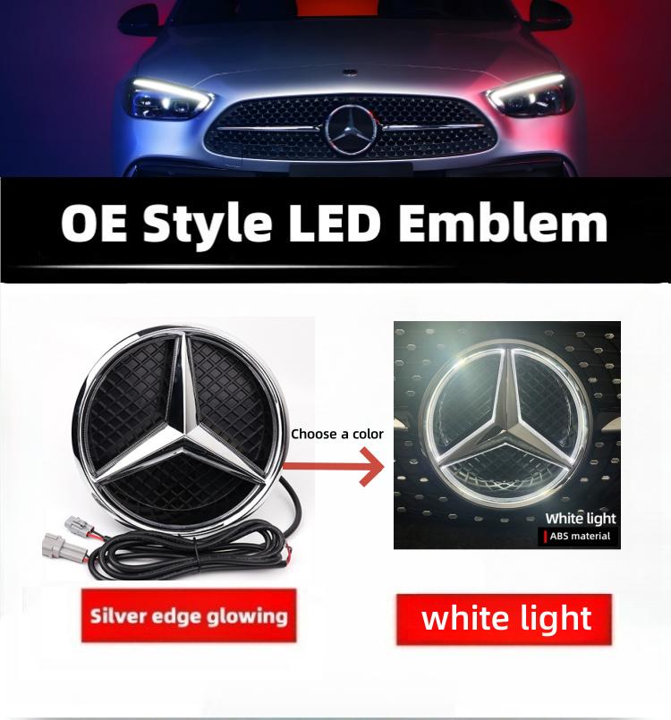 2025 Hot Mercedes Benz W205 W212 W213 W204 ML W166 CLA C117 W176 W177 E GLK GLA GLC GLE car grille badge, 3D mirror front LED li