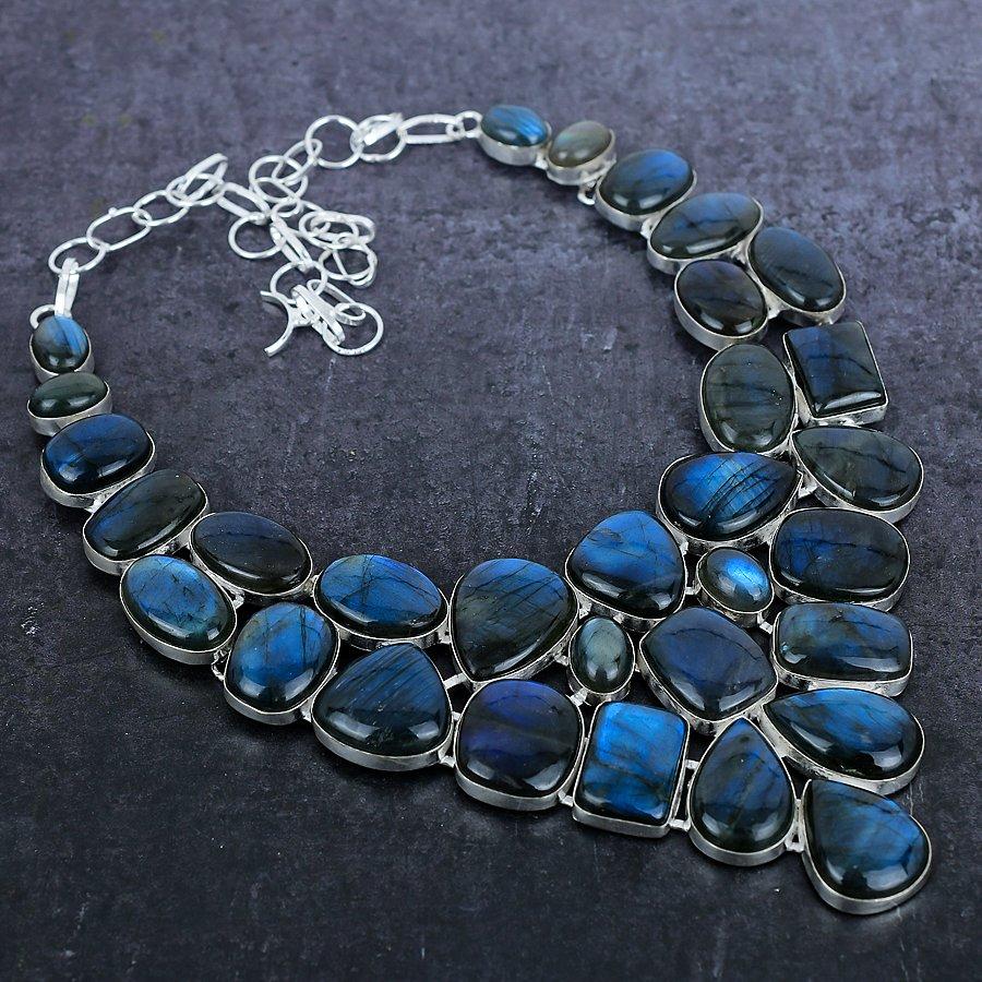 Labradorite Gemstone Handmade 925 Sterling Silver Jewelry Necklace 18" O9E81