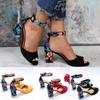 Fashion Fashion Women Yellow Flock Flower Color High Heels Sandals Female Pumps Peep Toe Ankle Strap Platform Shoes Summer 2024