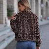 Women Fluffy Leopard Print Fleece Jacket Loose Zip Coat Long Sleeve Autumn Winter