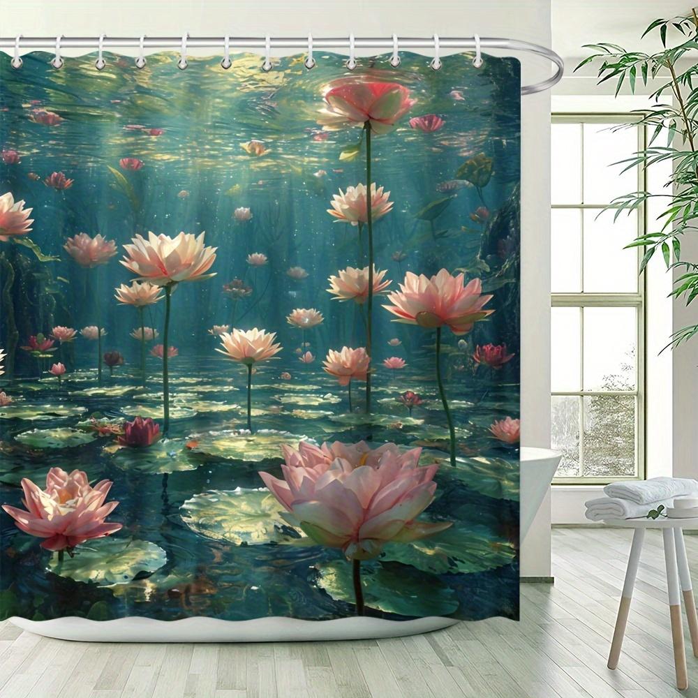 Lotus Lake Shower Curtain - 70.8x70.8 Inch, Vibrant Pink Floral & Aquatic Scenery, Polyester, Easy Clean, Nature-Inspired