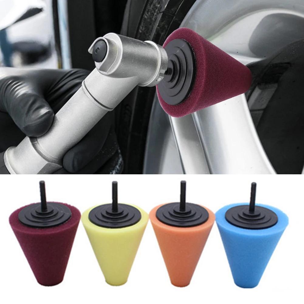 Car Polishing Sponge Pad Tapered Detail Polishing Sponge Wheel With Handle Sponge Wheel Cone Hub Polishing Wheel Cleaning Tool