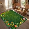 3D Grünes Gras Blumenbereich Teppich Rutschfest Weiche Bodenmatte Naturlandschaft Teppich für Wohnzimmer Schlafzimmer Gartenstil Heimdekoration