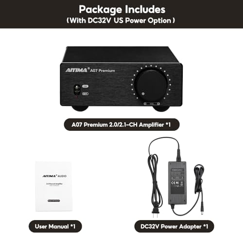 AIYIMA A07 Premium TPA3255 Power Amplifier 300W X 2 Class D Stereo Digital Audio Amplifier 2.0ch Amplifier for Passive Speakers Home Audio (A07 + DC32