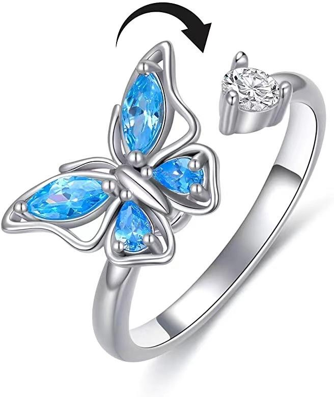 SMJEL Fidget Spinner Anello Ansia per Le Donne Multiplo Fiore di Cristallo Occhio Farfalla Anello Animale Ruota Anti-Stress Matrimonio Jewerly