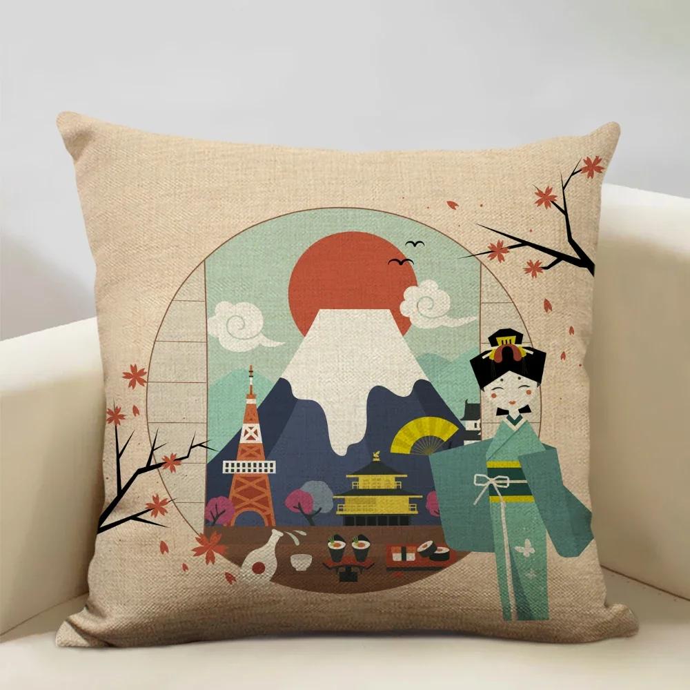 Japanese Scenes: Cherry Blossoms Double-Sided Printed Pillow Cover Short Plush Suitable Living Rooms Sofas Throw Cushion Cover