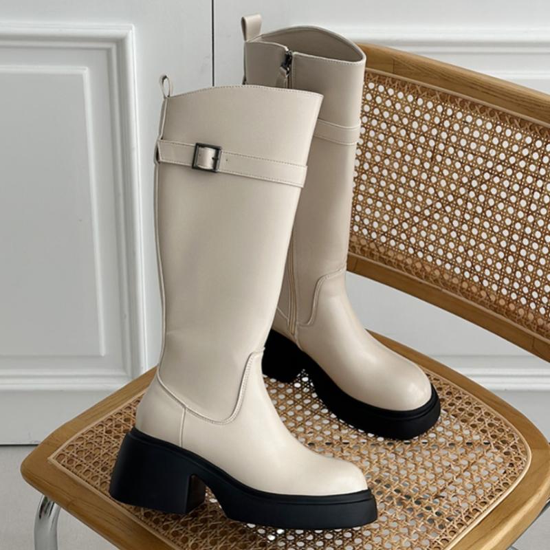 Desire Rose Women Platform Long Boots With Belt Decoration Leather Boots