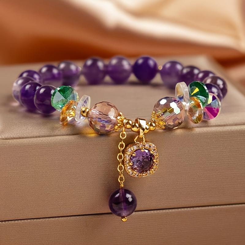 Eenvoudige Mode Sieraden Kralen Met Zirkonia 1 Stuk Ideaal Voor Dagelijks Gebruik Elegante Amethist Voor Vrouwen En Cadeau-Geven Armband Natuursteen