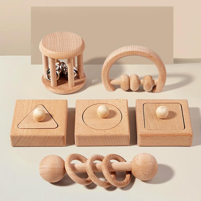 Montessori Puzzle Spielzeug Holz Geometrische Formen Sortieren Babyspielzeug Holzrasseln Ringrasseln Sensorisches Spielzeug Vorschulerziehung
