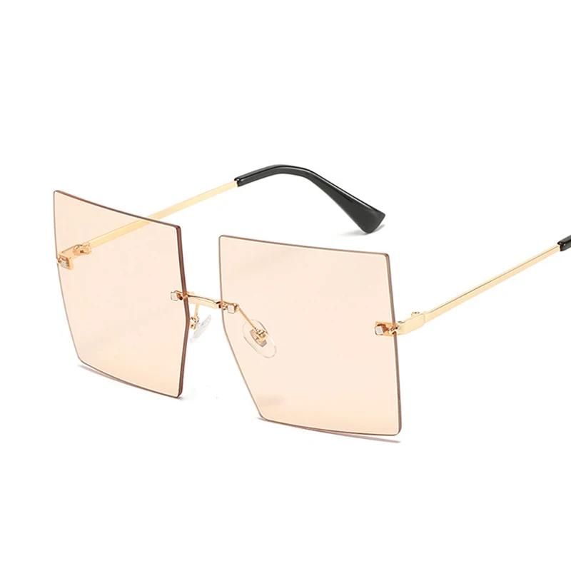 Women Luxury Oversized Rimless Sun Glasses Vintage Square Sunglasses Shades Female Fashion Designer Clear Oculos De Sol