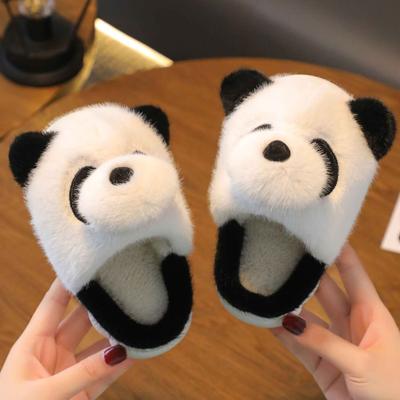 Nye søte panda-tøfler designerbarn morsomme sklier innendørs hjemmesko gutt jente lodne mules vinter varme husko