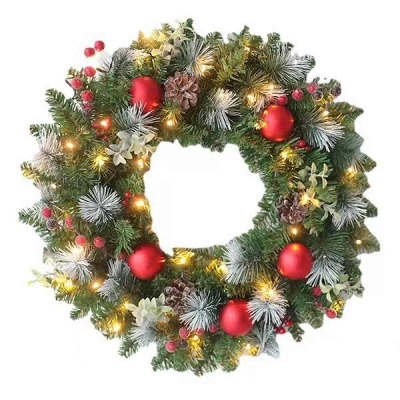 Weihnachtskranz mit PVC-roten Beeren PE-Blättern natürlichen Tannenzapfen Tür-Fenster-Dekoration