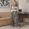 Two Pieces Sets Men Sleeveless Lace Hem Thin Short Vest Patchwork Long Straight Pants Outfits