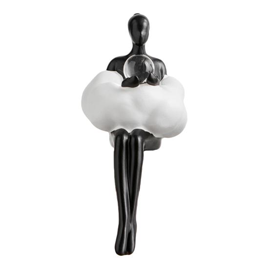 Cloud Girl Sculpture Abstract Ballerina Girl Holding Ball/Reading Statue Resin Black Gold Figure Tabletop Decoration for Office Desk Shelf Decor