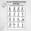 Yousheng 3Pcs Men Tai Chi Training Plan Guide for Posture Correction And Pain Relief Core Strength Flexibility Muscle Endurance Poster No Impact