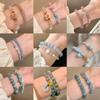 Aquamarine Camellia Beaded Elastic Bracelet Women's Forest Style Traditional Chinese Style Exquisite Bracelet Colorful Pink Mist High-End Bracelet
