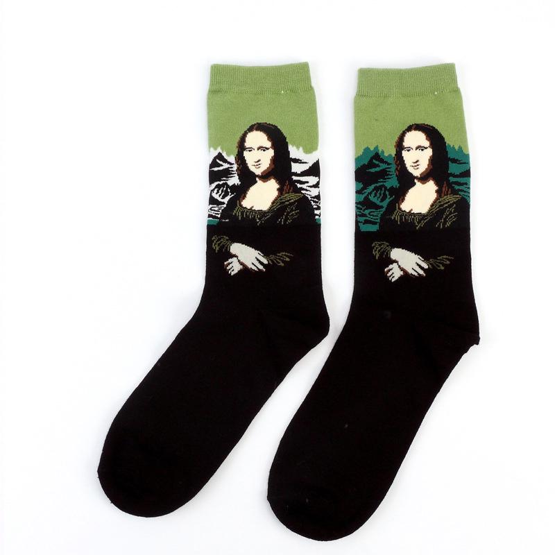 Sternennächtliche Nacht Baumwolle Lustige Malerei Socken Damen Herren Western Mona Lisa Kuss Ölgemälde Retro-klassische Serie Paarsocken