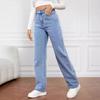 Dames Jeans Rechte Broek Wassen Hoge Taille Losse Zakken Basics Enkellengte Broek Streetwear Lichte Stretch