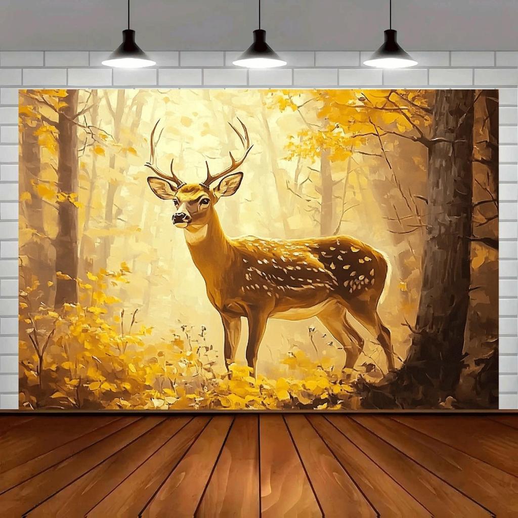 1pc Large Realistic Golden Brown Stag Forest Tapestry Elegant BeigeGolden Foliage Wall Hanging for Fall Parties Weddings