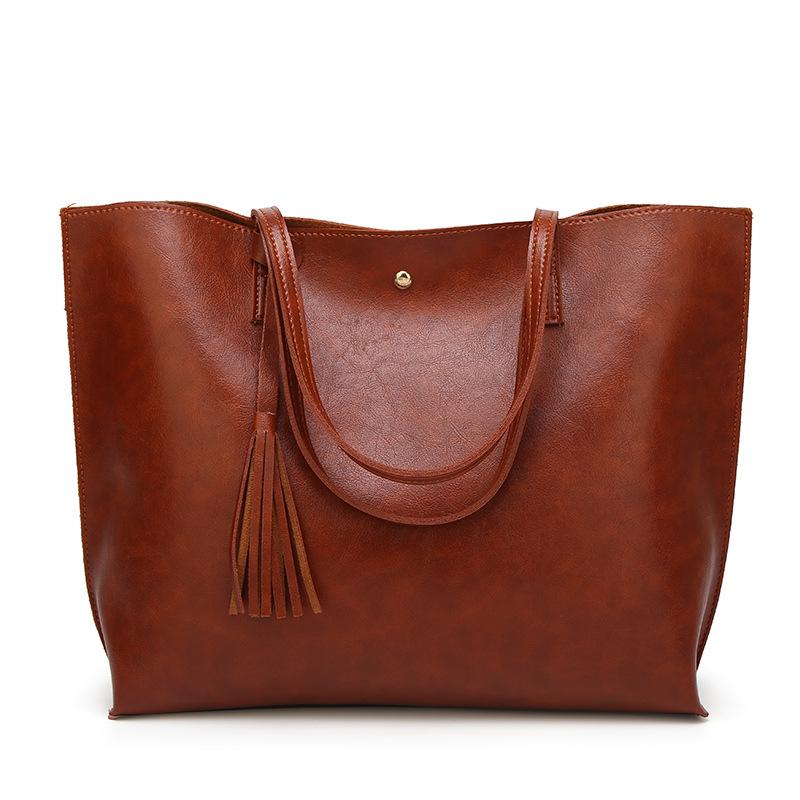 Retro Dames Draagtassen Draagbare Grote Capaciteit PU Leer Schoudertassen Mode Kwast Onderarmtassen Casual Commuter Handtassen