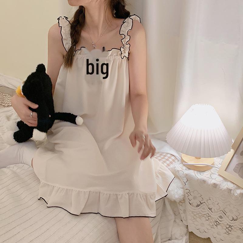 Women's Summer Nightdress: Cute, Casual, Sweet, Mid-Length Skirt Pajamas for Students and Home Wear.