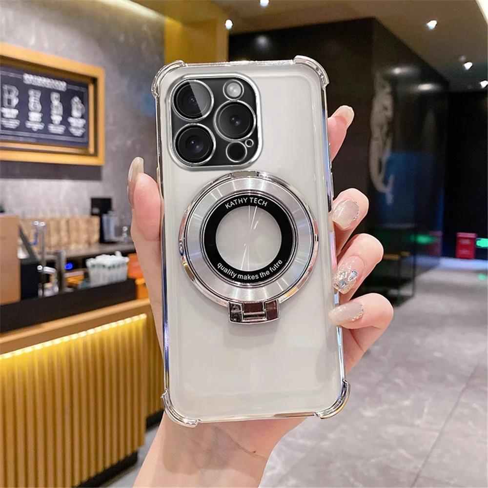 Shockproof Transparent Plating Stand Phone Holder Case For Huawei Mate 60 50 40 30 Pro Soft Silicon Bumper Cover
