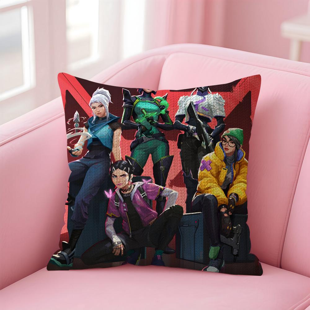 Games V-Valorants Cushion Cover Natural Linen Pillow Case Double-Sided Print Decorative Sofa Pillowcase Home Decor Gift