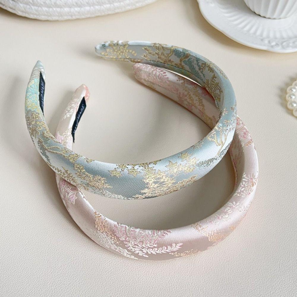 Retro Satin Jacquard Hair Hoop Elegant Exquisite Headband Chinese Embroidery Headband Daily