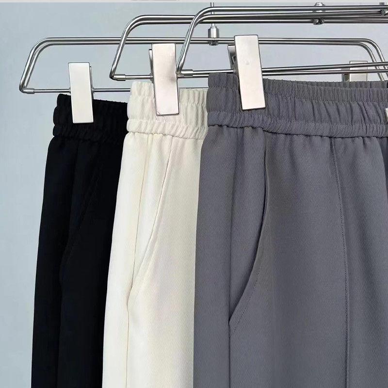 Men's Summer New Lace Up Ice Silk Pants Fashionable Simple Breathable Solid Color Pocket Panel Casual Versatile Straight Shorts