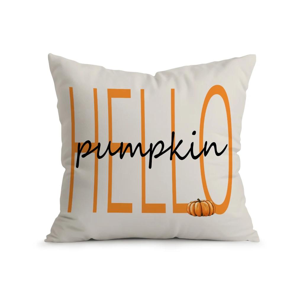 Hello Autumn Pumpkin Cushions Pillowcase Polyester Cushion Cover Throw Pillow Sofa Decoration Pillowcover Home Decor 45x45cm