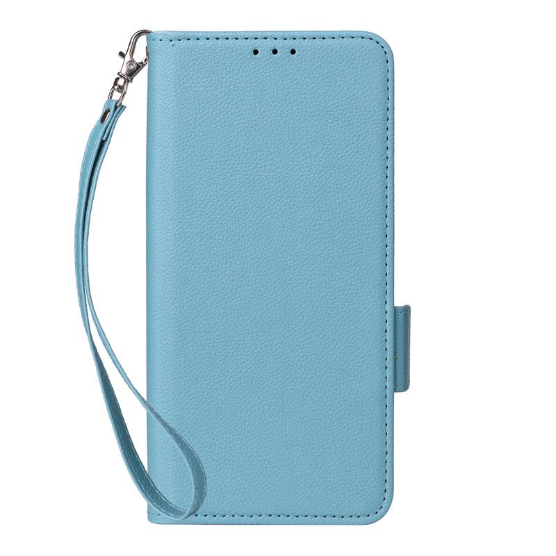 Compatible Leather Flip Case with Card Slot & Lanyard for VIVO Y38/Y58/Y200i 5G; Lychee Grain Design.
