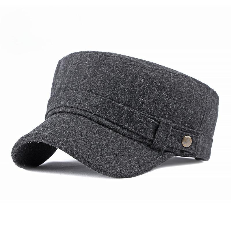 Unisex Winter Warm Woolen Military Cap Retro Flat Top Hat for Men Women Fashion Curved Brim Navy Sailor Cap Casual Peaked Hat