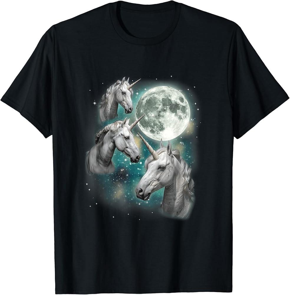 Three Unicorn Moon 3 Magical Fantasy Mythic Horned Unicorn T-Shirt
